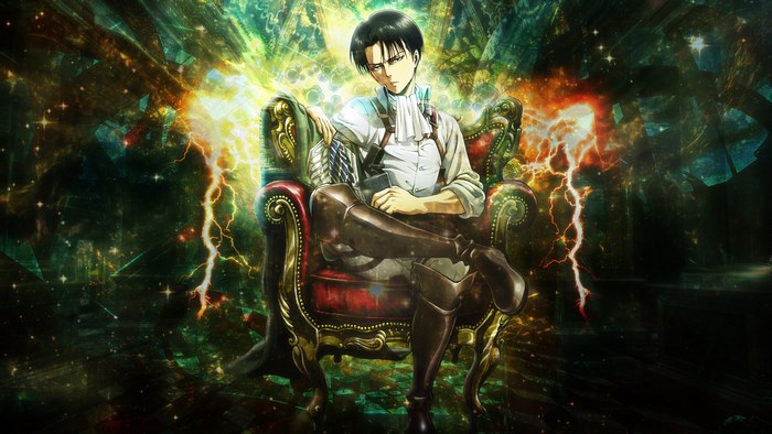 Levi Ackerman from Attack on Titan sitting on a throne