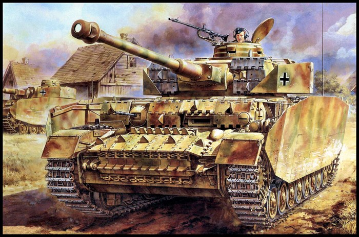 Panzer IV tanks in a village setting