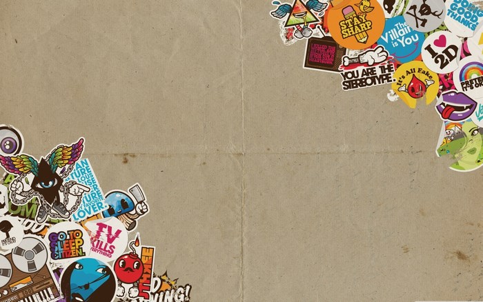 Sticker bomb collage on a textured background