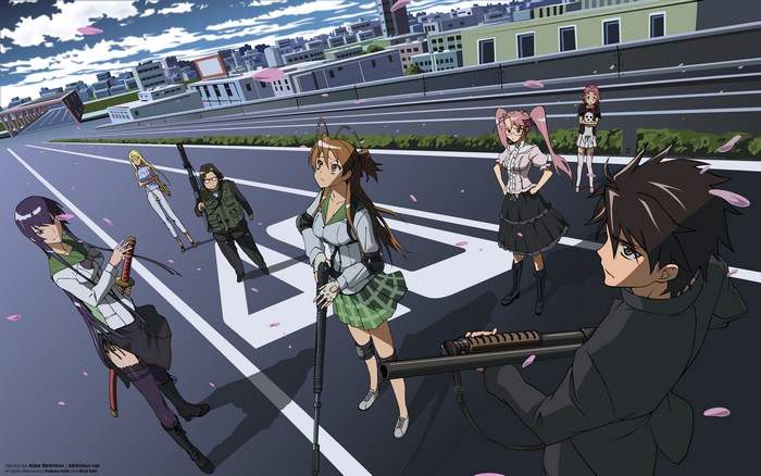 Highschool of the Dead characters on a street