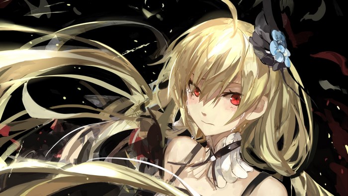 Anime girl with blonde hair and red eyes