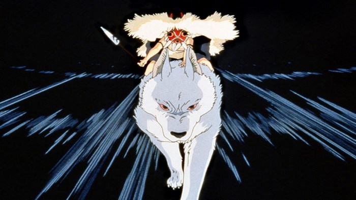 San riding a wolf from Princess Mononoke