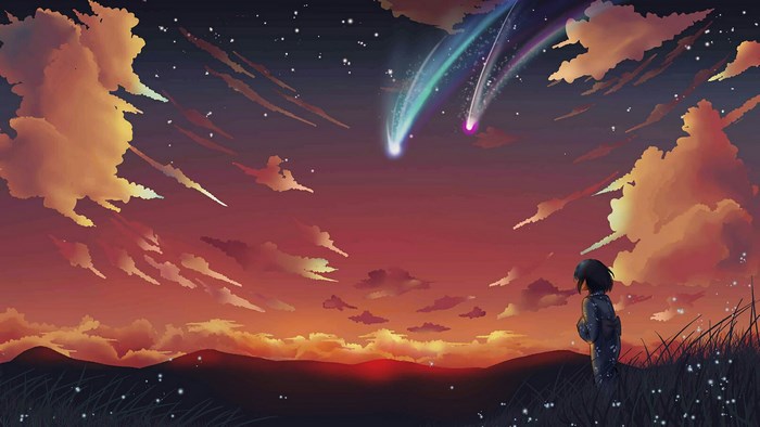 Your Name Sunset with Comets and Silhouette