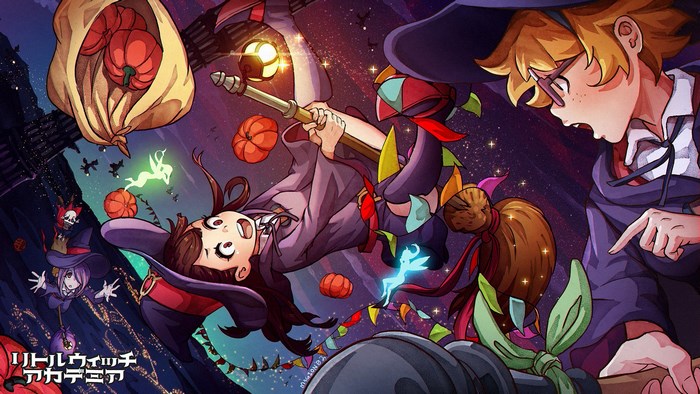 Little Witch Academia Halloween witches flying with pumpkins