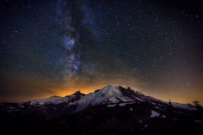 Milky Way over snow-capped mountains
