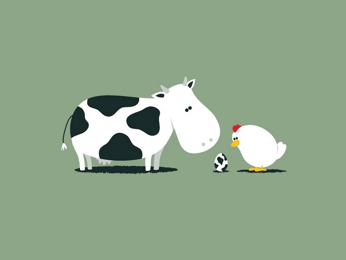 Cute Cow and Chicken with Spotted Egg