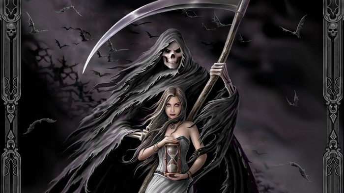 Grim Reaper and Woman with Hourglass