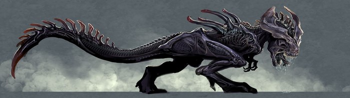 Dark creature with spiky tail and head