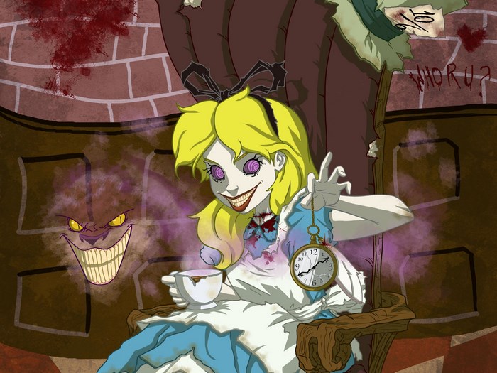 Creepy Alice from Alice in Wonderland with Cheshire Cat