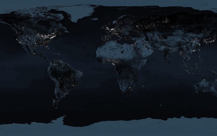 World map at night showing city lights