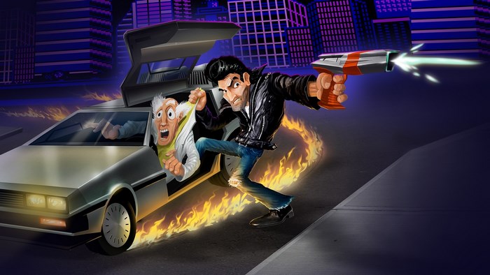 Doc Brown and Biff Tannen from Back to the Future