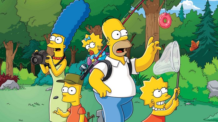 The Simpsons family in a forest