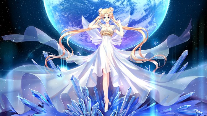 Sailor Moon in Elegant White Dress with Crystals