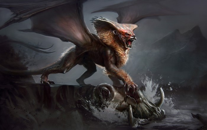Griffin attacking a creature in water