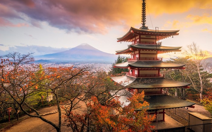 Pagoda and Mount Fuji in Autumn