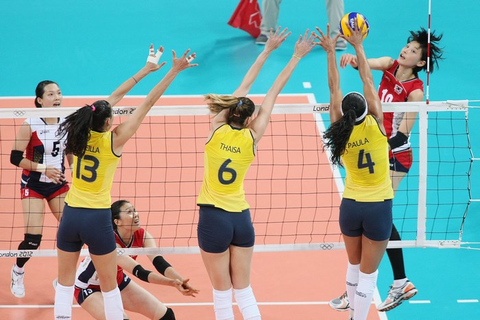 Volleyball players in action at London 2012 Olympics