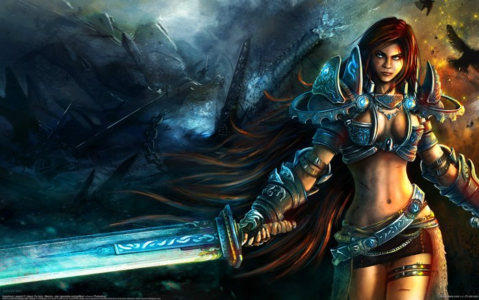 Woman warrior with sword in armor