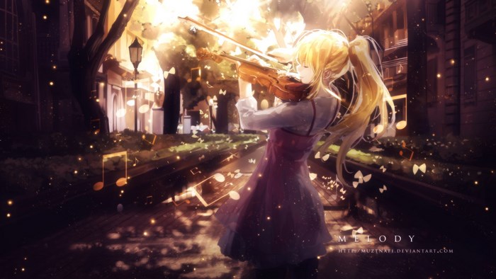 Girl playing violin from Your Lie in April