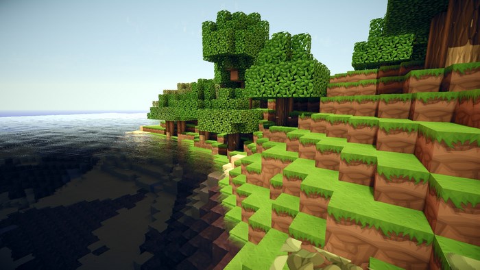 Minecraft island with trees and ocean