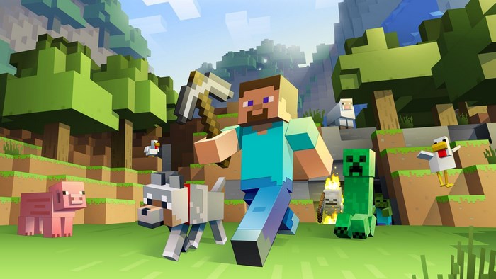 Minecraft Character with Animals and Creeper