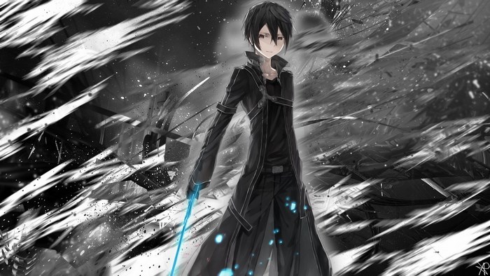 Kirito from Sword Art Online with a blue sword