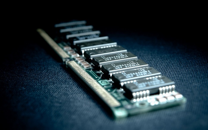 Close-up of a RAM module with chips