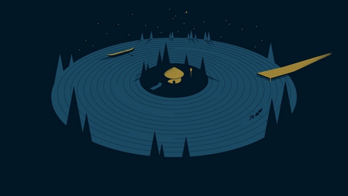 Minimalist night scene with a vinyl record lake