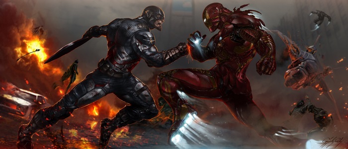 Captain America and Iron Man fighting in Civil War