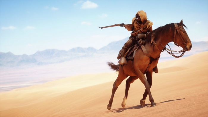 Soldier on horseback in desert from Battlefield 1