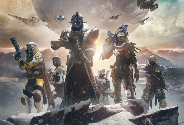 Guardians from Destiny standing on a snowy planet