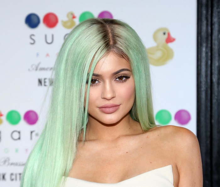 Kylie Jenner with mint green hair