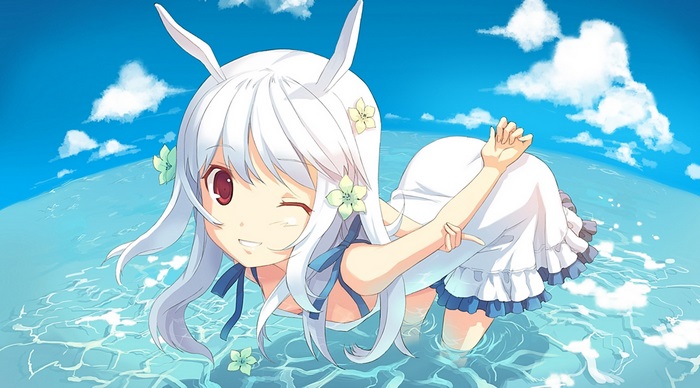 Anime girl with bunny ears in water