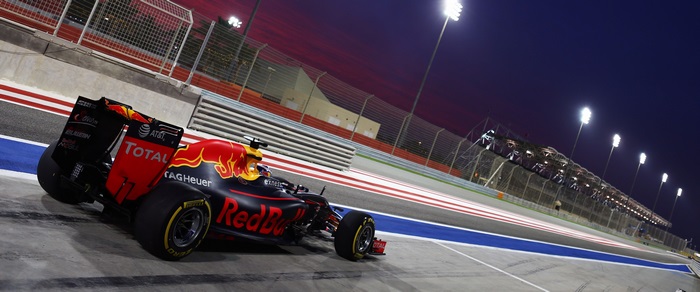 Red Bull RB12 Formula 1 car on track at night