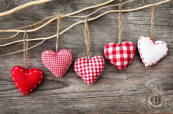 Valentine's Day hearts hanging on a branch