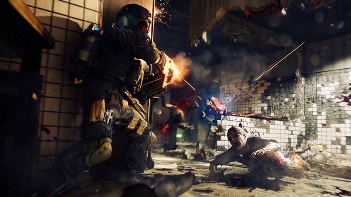 Soldier fighting zombies in Umbrella Corps 4K
