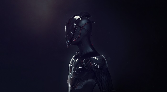 3D Futuristic Character in Dark Armor 4K