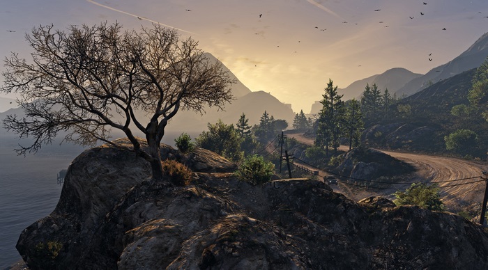 GTA 5 4K landscape with mountains and a road