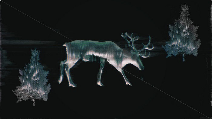 Glitch art deer and trees 4K