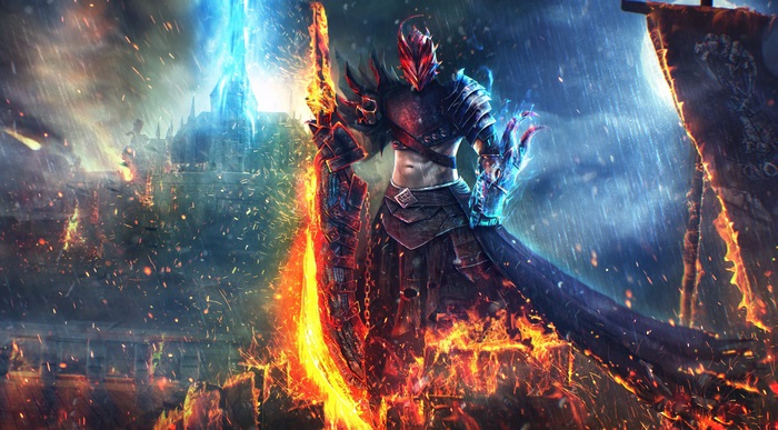 Guild Wars 2 4K warrior with fiery sword