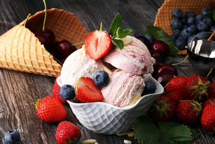 Colorful Ice Cream with Fresh Berries in 4K
