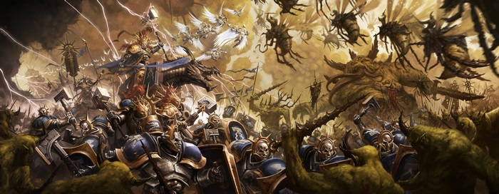 Warhammer 40K battle with angels and demons