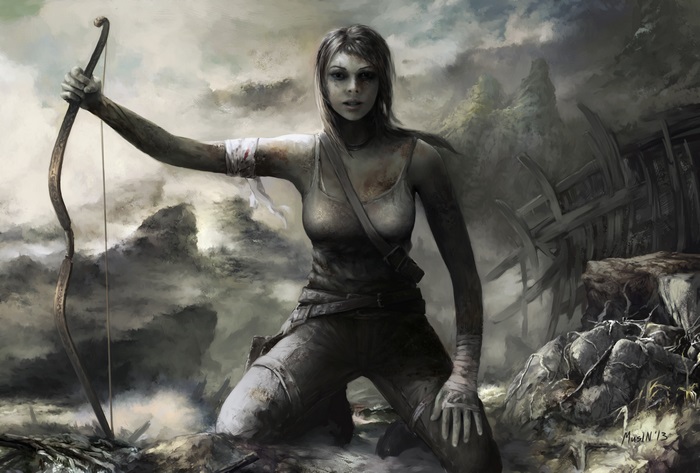 Lara Croft from Tomb Raider holding a bow