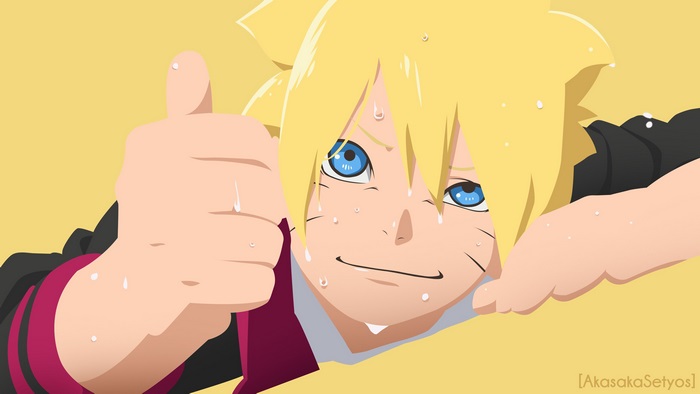 Boruto Uzumaki giving a thumbs up
