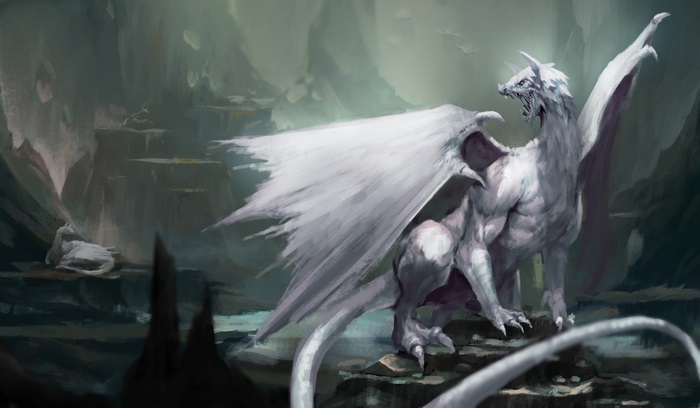 White dragon in a cave 4K
