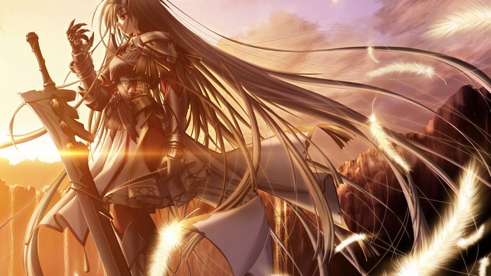Anime girl with sword and armor