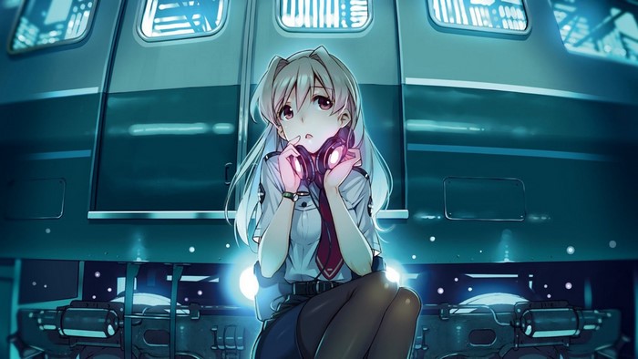Haruka Koumi from Rail Wars! with headphones