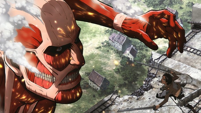 Colossal Titan and Eren Yeager from Attack on Titan