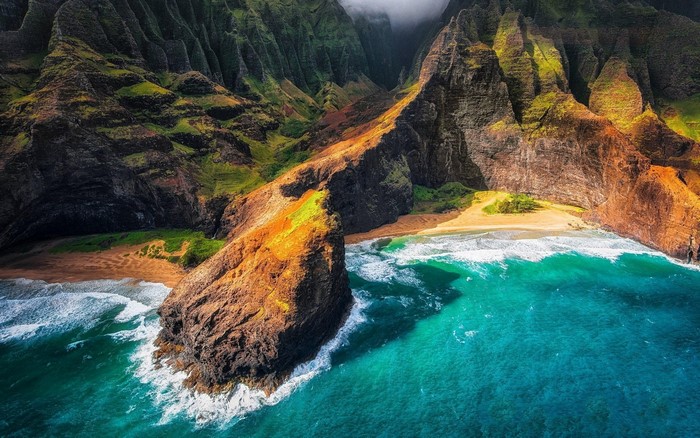 Kauai Hawaii Coastal Landscape with Cliffs and Beach
