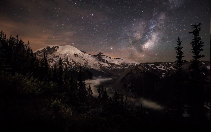 Starry Night Over Mount Rainier with Milky Way