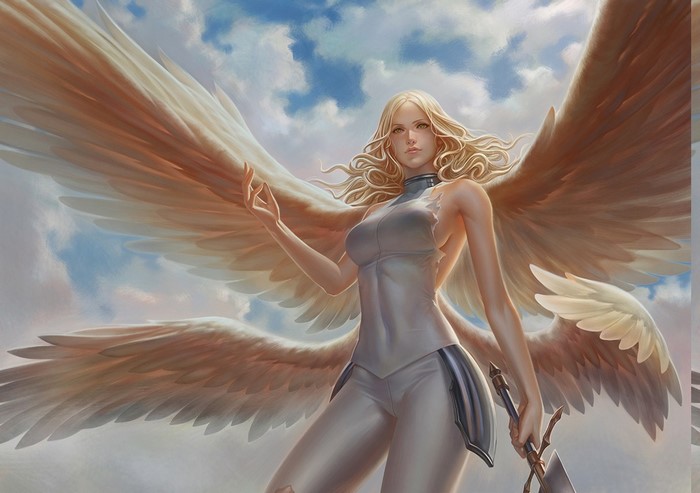 Teresa from Claymore with wings and sword
